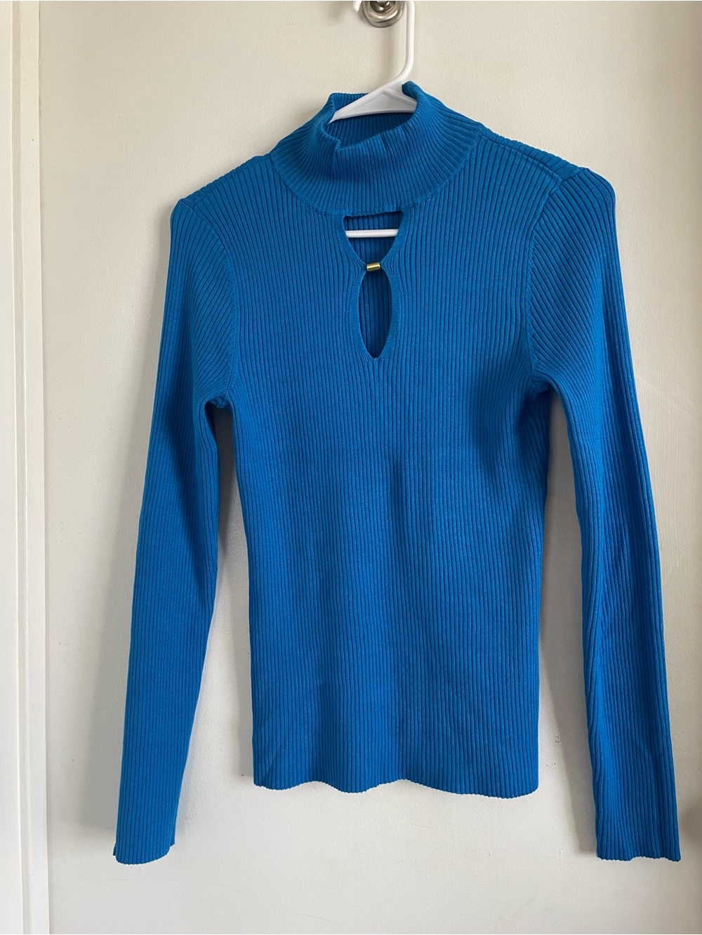 INC International Concepts Ribbed Mock Neck Keyhole Sweater - Blue